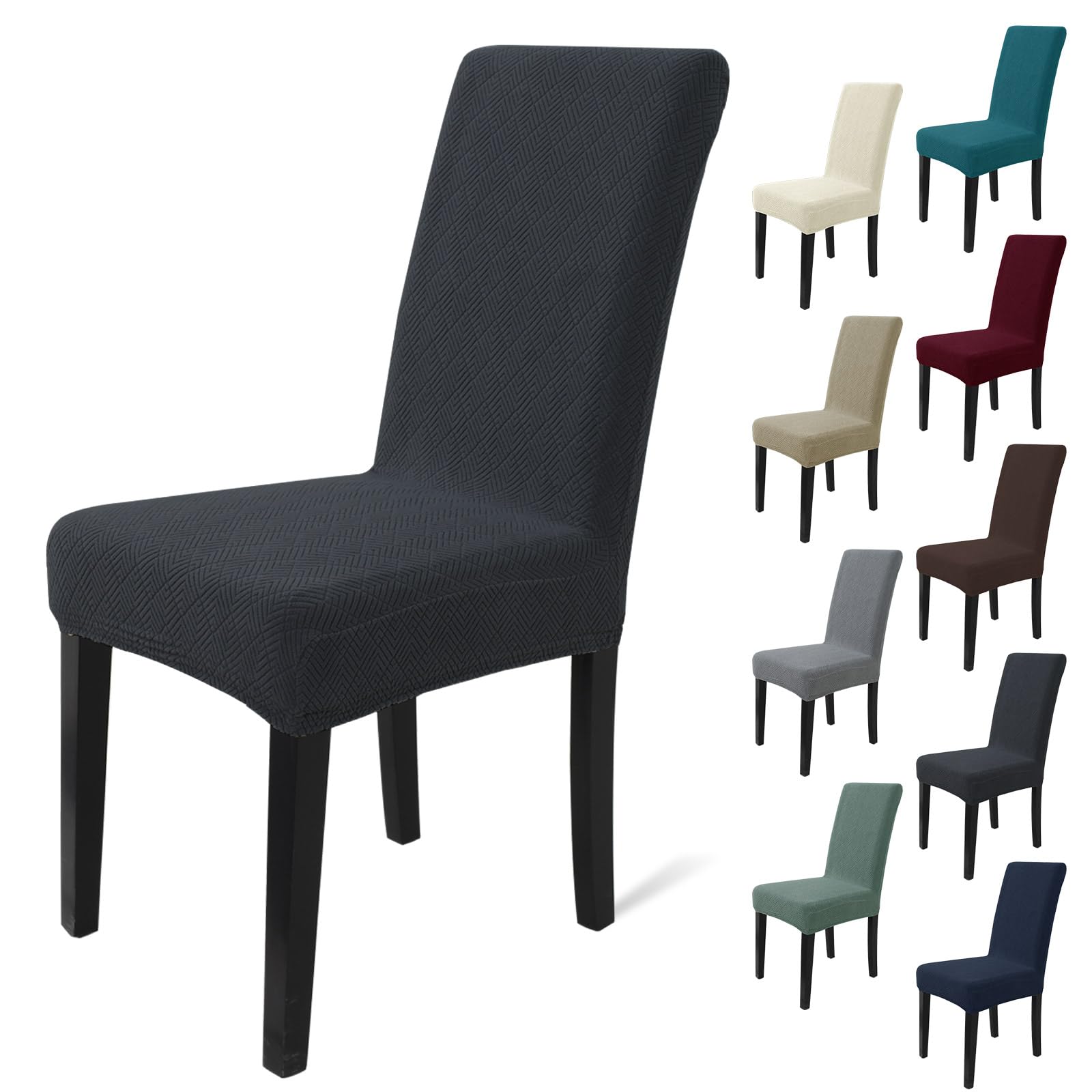 MAXIJIN Elastic Chair Cover With Back Set of 6, Kitchen Chair Covers, Universal Cat Anti-Scratch Chair Slipcovers for Dining Room (Dark Grey, Pack of 6)