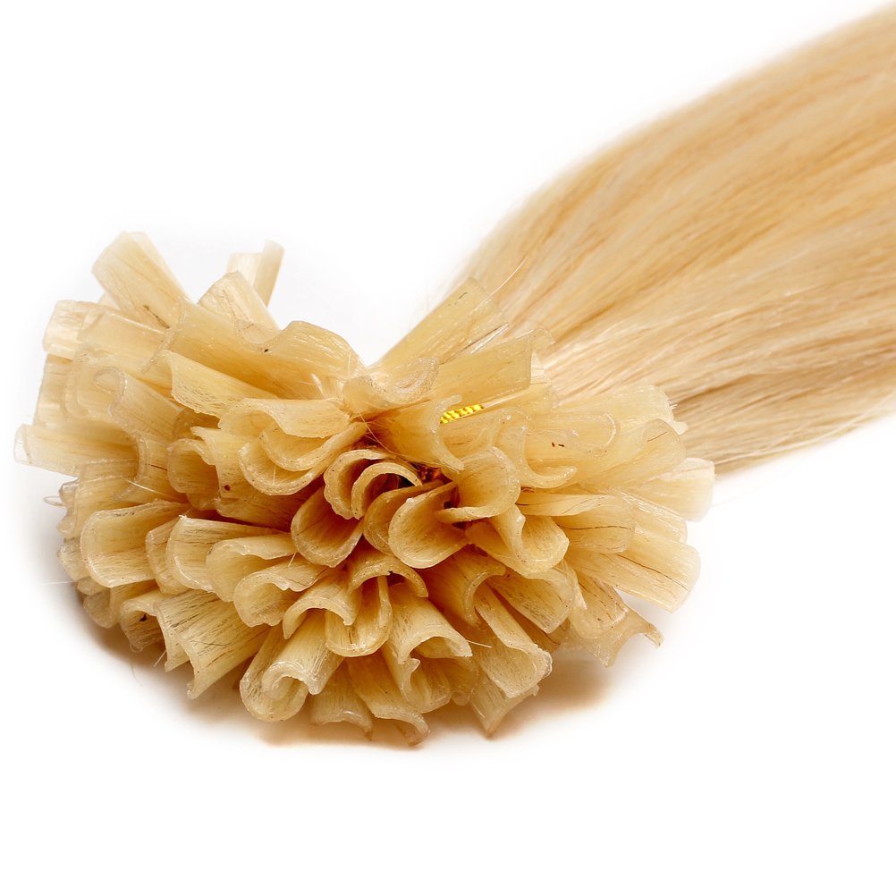 Fusion Pre Bonded U Tip Keratin Remy DOUBLE DRAWN Human Hair Extensions 1G (18" 50S, Light Blonde)