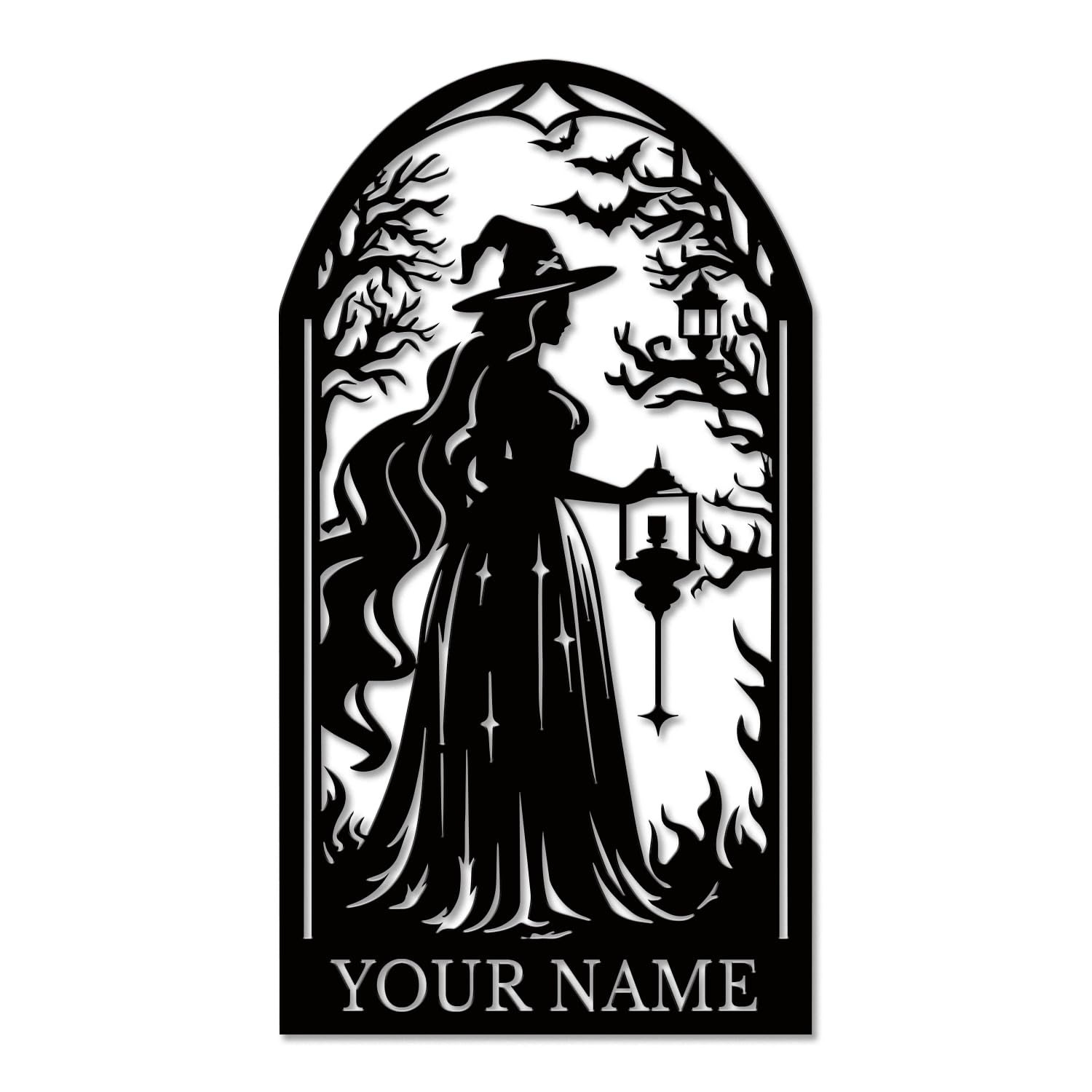 Personalized Witch Metal Wall Art - Custom Moon & Spellbook Decor - Gothic Gift for Witches, Halloween & Mystical Home Decor (Style-6)