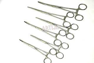 ArtLab-Ultimate Hemostat Forceps Set of 6-Straight & Curved Hemostat Forceps Locking Clamps Stainless Steel Full Serrated Jaws-Ideal for Nurses,Firefighters,Fishing (Set of 6 Str+Cvd(6.25