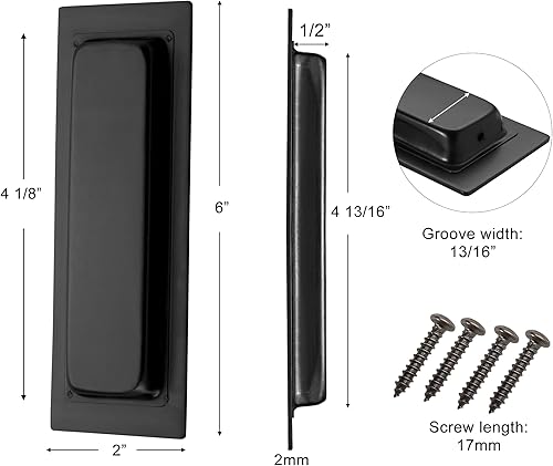 Miniatura 6 de Manijas de puerta empotradas, tiradores de dedo empotrados, herrajes negros de 6 pulgadas, manijas rectangulares de acero inoxidable para puertas