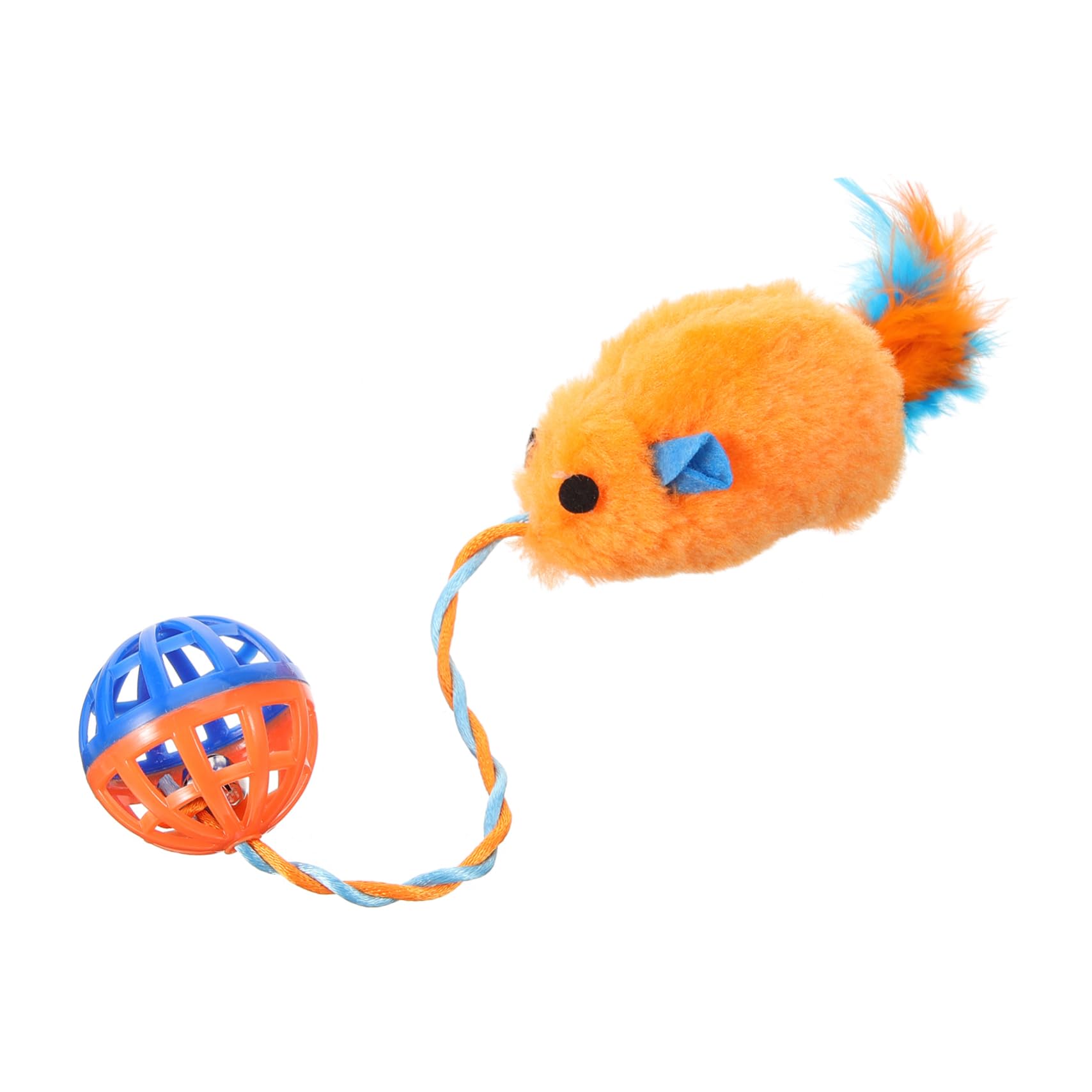 COLLBATH Jouet Interactif pour Chat en Plastique avec Cloche Sonore, Souris en Peluche Orange Petit Format, Stimulation et Exercice Intérieur pour Chatons et Chats Adultes