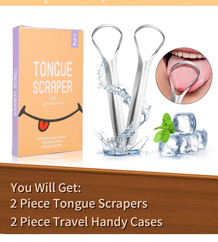 Miniatura 2 de Raspador de lengua aprobado por dentistas  Paquete de 2 con estuches de viaje  Limpiador de lengua de acero inoxidable  Para adultos y niños