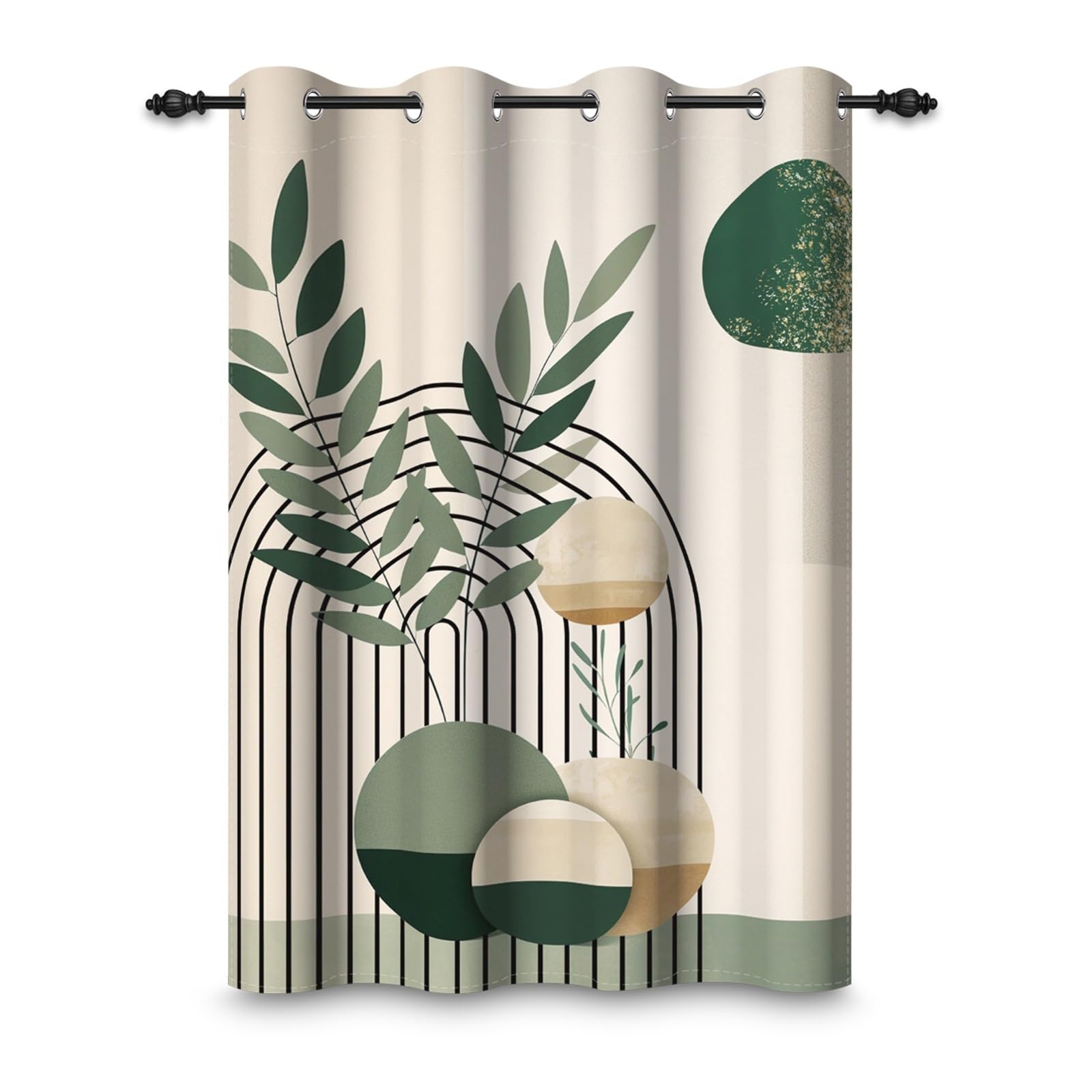 ggaimwf 42"x 63" Abstract Leaf Eyelet Curtain Green Plant Modern Minimalist Boho Geometric Pattern Thermal Grommet Blackout Window Drapes for Bedroom Living Room Dining Room,1-Single Panel
