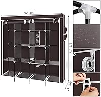Vista 49 de 67" Portable Wardrobe Closet, Wardrobe Closet for Hanging Clothes with 2 Hanging Rods, 12 Clothes Storage Organizer Shelves, Non-Woven Fabric Grey