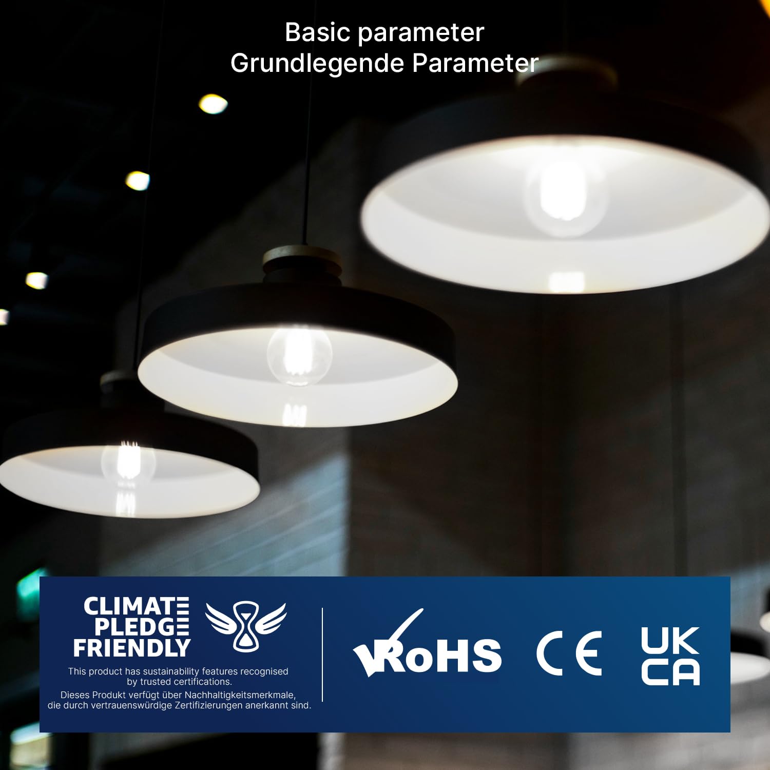 FLSNT Lampadina LED Edison E27, A70 LED Filamento Lampadine 3452LM Super Luminoso, 18W(equivalente 200W), Luce Bianca Fredda 5000K, Non Dimmerabile, Vetro trasparente, Confezione da 4