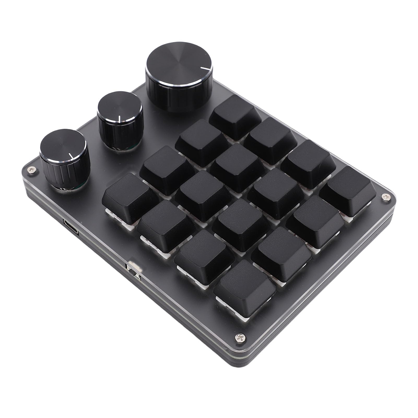 PUSOKEI Mini Macro MECANICAL Gaming Clavier, 16 Touches Clavier Programmable câblé avec 3 Boutons, Un personnalisé à Une Main avec Une Lumière LED, Un Interrupteur Rouge (Black)