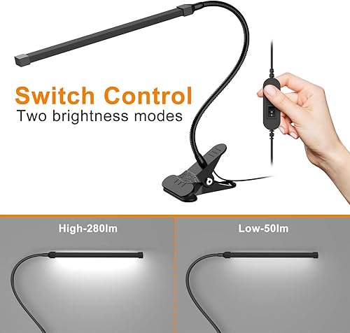 Miniatura 3 de LEPOWER Eye-Caring - Lámparas LED de escritorio con 50 modos de iluminación luz LED de lectura con clip con cuello de cisne negro