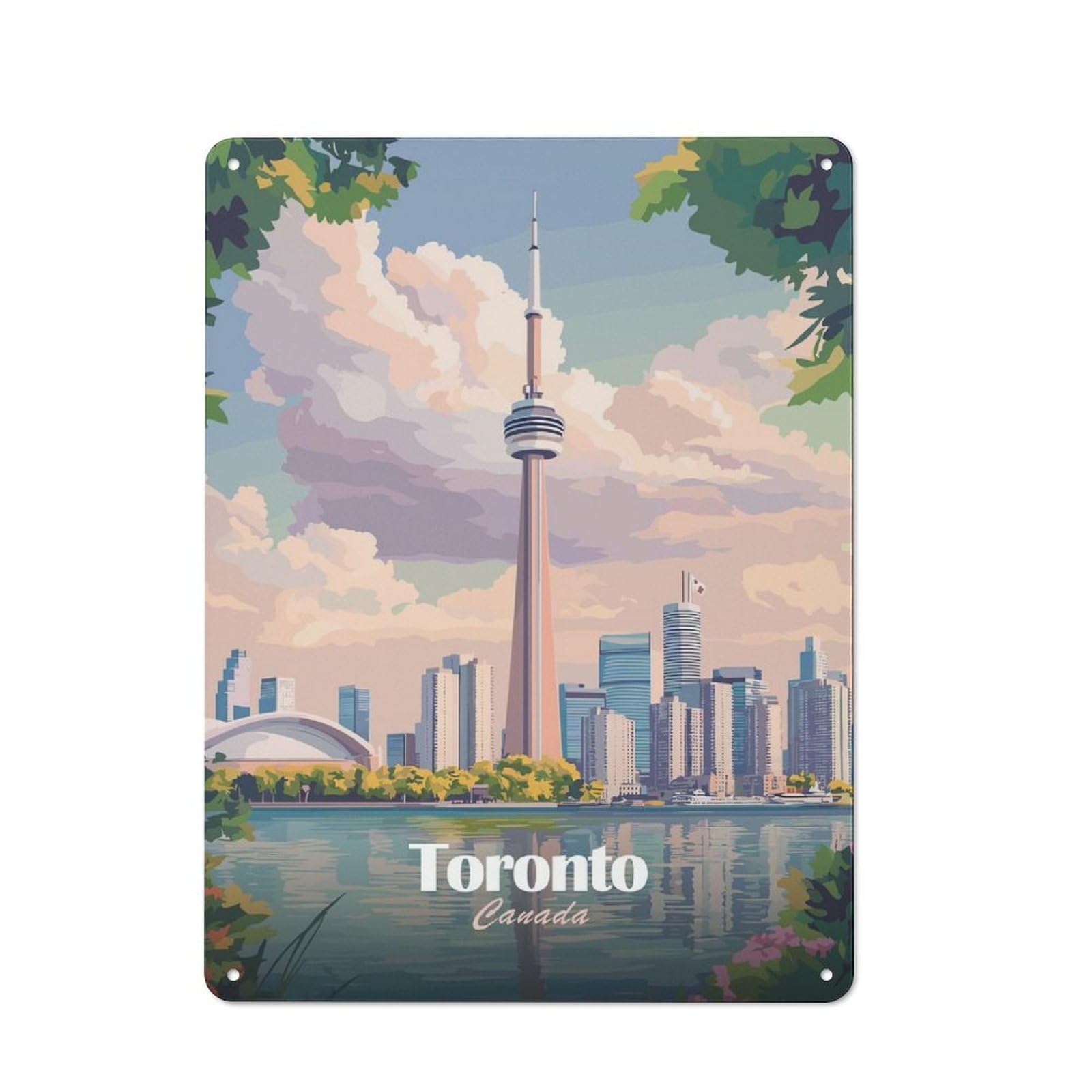Metal Gift Sign with Toronto Skyline Design 40x30cm, Character Room Wall Plaque for Flat, Dorm Room, Lounge Or Cafe