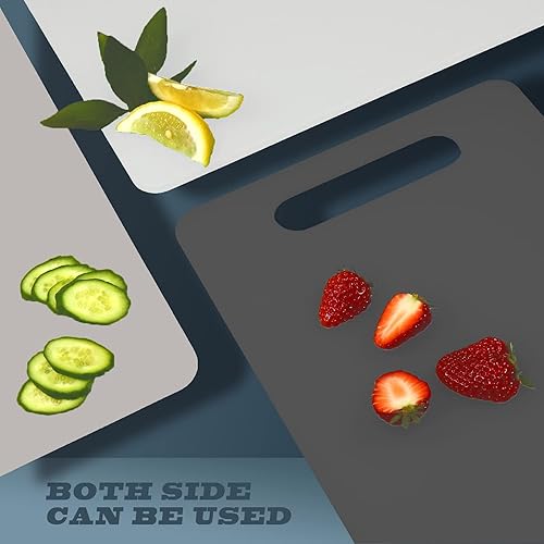 Miniatura 2 de Fotouzy Tabla de cortar de plástico con asas, material PP seguro para alimentos, sin BPA, apta para lavavajillas, tabla de cortar gruesa