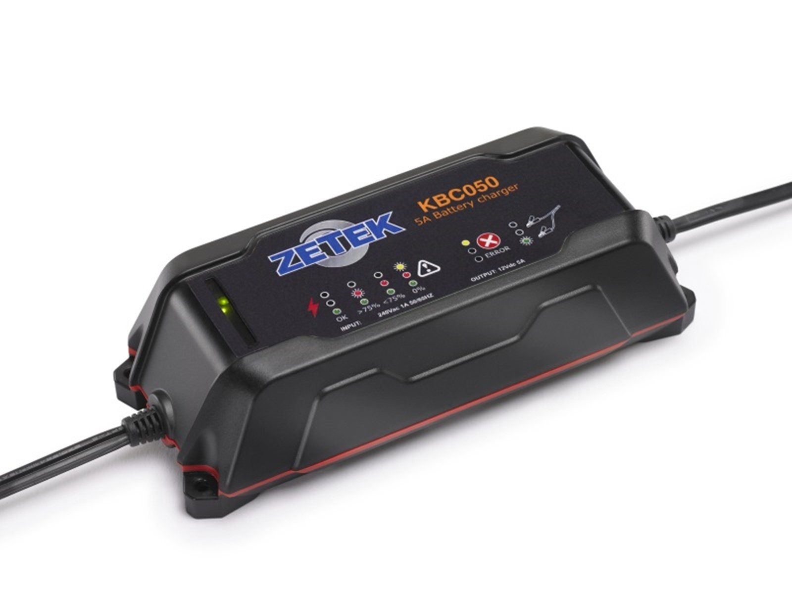zetek by zeca KBC 050 caricabatteria - mantenitore di Carica per Moto Auto Camper Furgone 5A - 12V