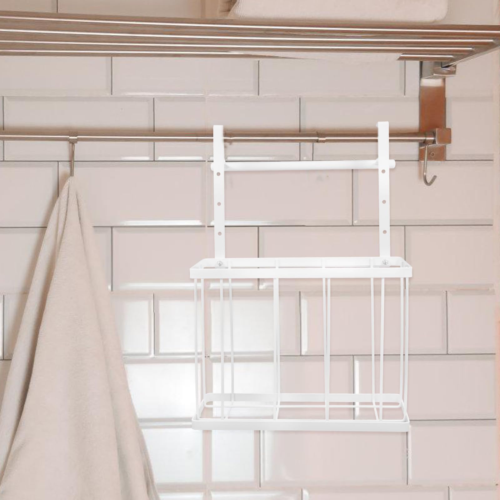 Hängekorb Multifunktionaler Aufbewahrungskorb aus Edelstahl für Schranktür mit Handtuchhalter Platzsparender Küchen und Badezimmer Organizer Weiß für Spüle und Schneidebrett