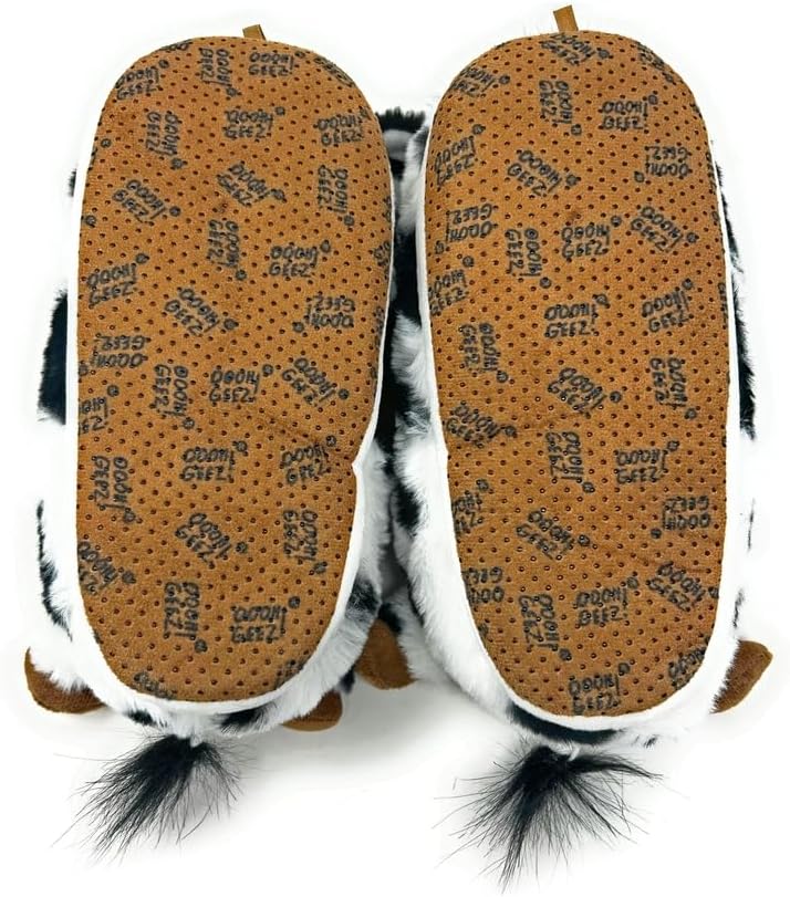 OoohGeez! Kids Plush Cute Animal Fuzzy Slippers, Funny Cozy Non-Slip House Shoes for Boys & Girls, Howdy Cow, Size 1-4