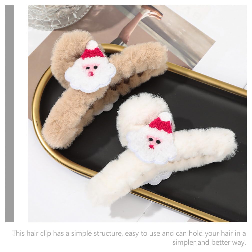 Didiseaon 2pcs Christmas Hair Claw Clips Santa Claus Fluffy Fuzzy Hair Clips Xmas Grip Barrettes Clamps Christmas Accessories for Women Girls Supplies - Image 3