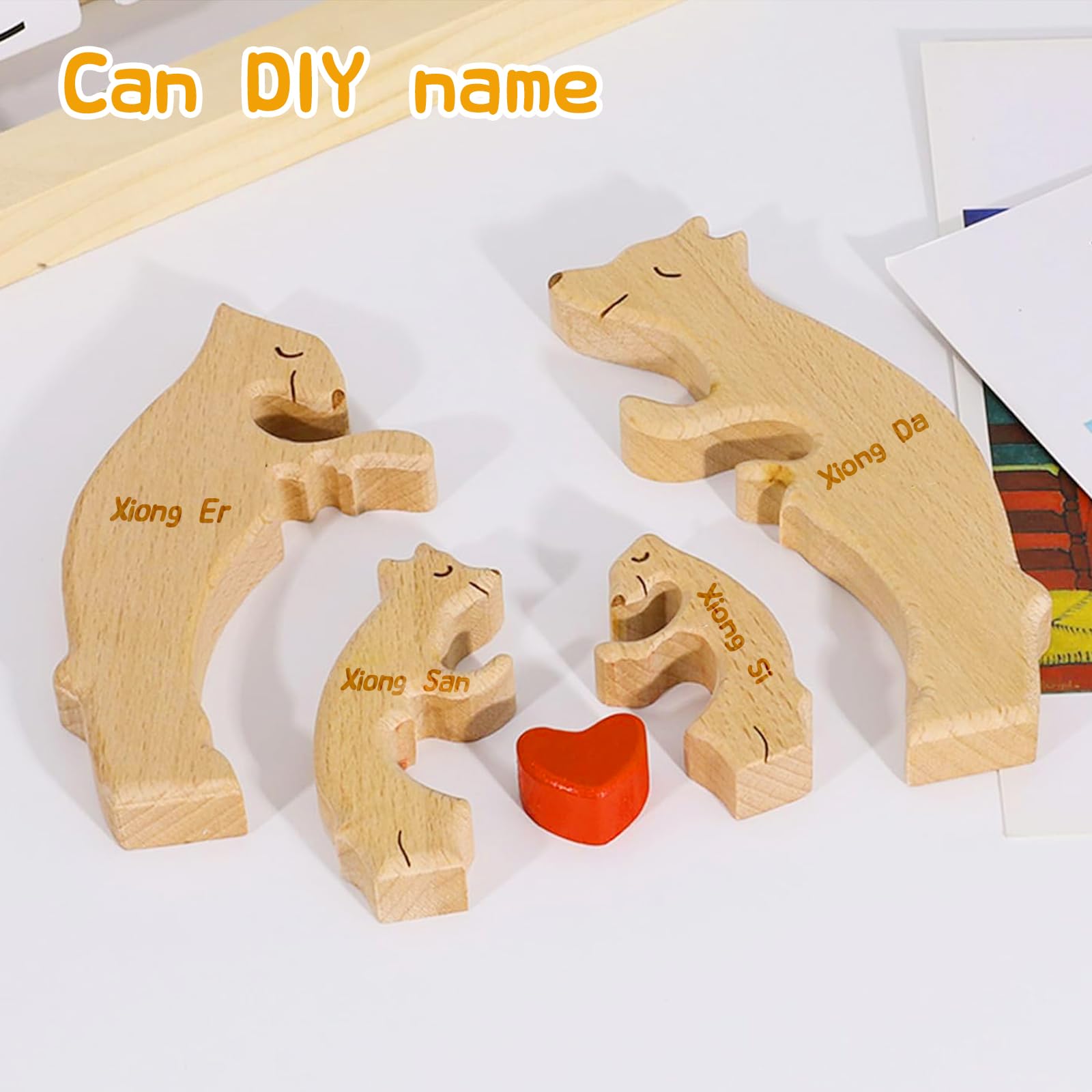 Personalisiertes Bären Familien-Puzzle Aus Holz – Mit Namen Gravierbar, Deko Für Zuhause & Büro, Geschenk Zu Weihnachten, Vatertag Oder Geburtstag