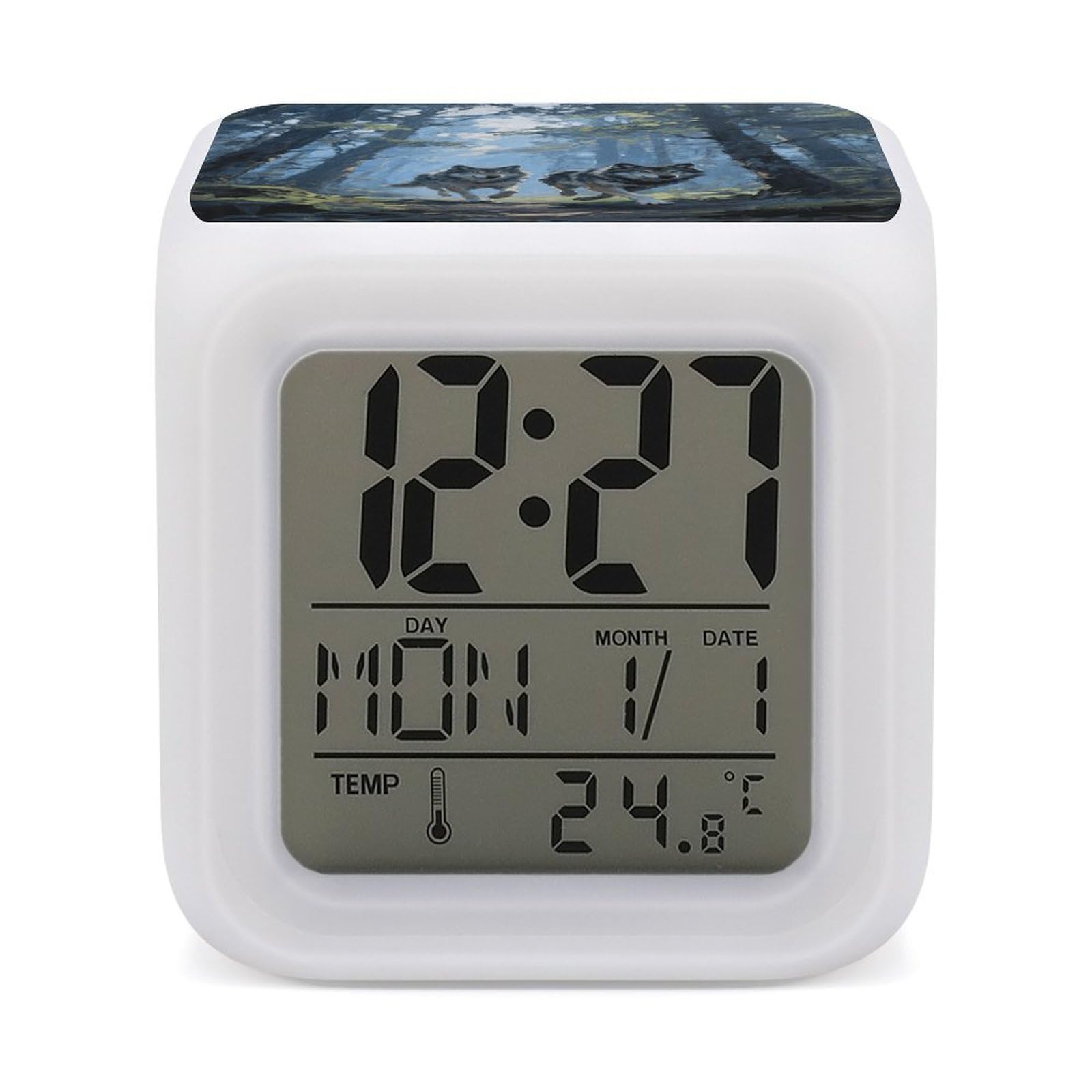 VstaDank Wolf Forest Digital Alarm Clock LED Display Screen Color Change Alarms Clock Smart Alarm Clock Wake Up Digital Clocks with 7 Color Nightlight for Bedroom