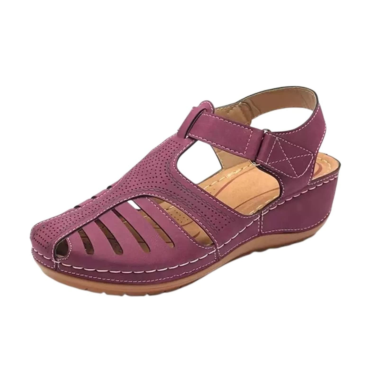 Tednrk Closed Toe Sandals Women Arch Support Sandals Dressy Summer Ankle Strap Non-Slip Hollow Out Wedge Sandal Beach Shoes