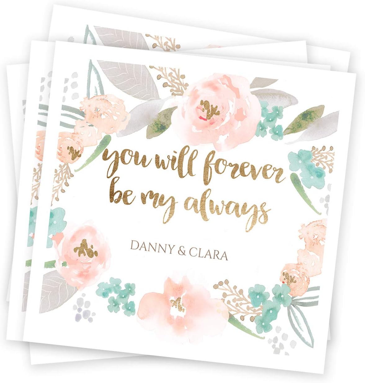 Forever and Always Personalized Luncheon Napkins / 100 Custom Printed White Uncoined Napkins / 6 1/2'' x 6 1/2'' Wedding Anniversary Dinner Napkins/Made In The USA