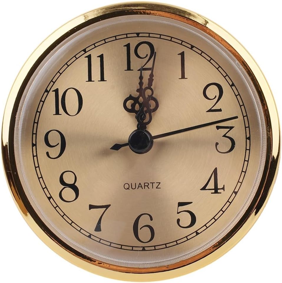 90mm Quartz Clock Insert with Arabic Numerals, Gold Trim DIY Movement Replacement Wall Clock Repair, 78mm Back Diameter, Lens(Golden)