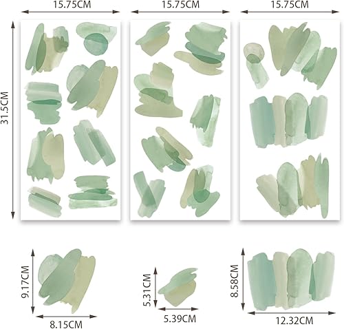 Miniatura 6 de astrkiz Calcomanías de pared de tela, calcomanías de pared abstractas de acuarela verde con pinceladas, calcomanías de pared para niños, calcomanías
