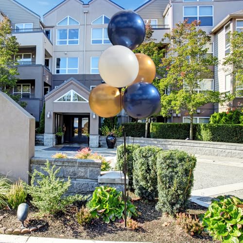 Image of Reusable Outdoor Balloon Clusters - Helium Free, All-Weather, Durable, Plastic Balloons for Advertising, Real Estate, Grand Openings & Events (Navy, Gold and White)