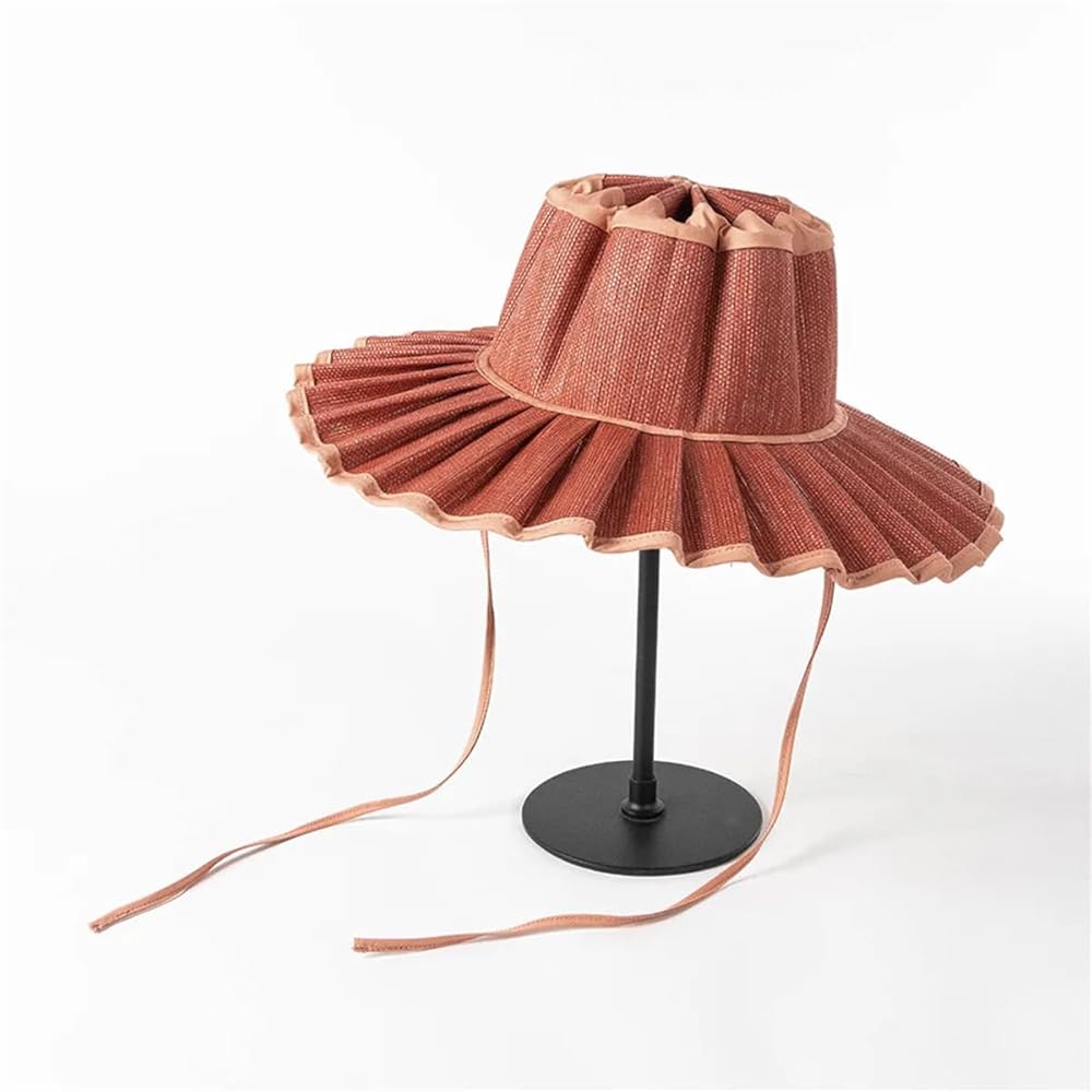 rurumu: 　random pleats hat Generic Women's Wide-Brimmed Straw Hat Summer Pleated Hat