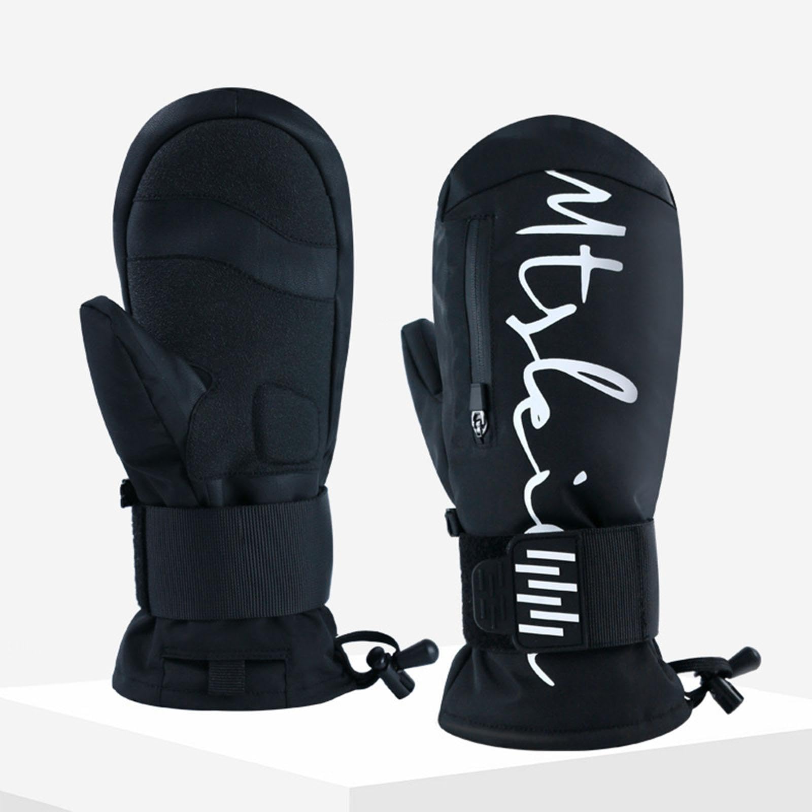 Guantes de Esquí con Muñequera Y Diseño de Cinco Dedos Aislamiento Térmico Palma de PU Reforzada Forro de Felpa Adecuados para Adultos en Esquí