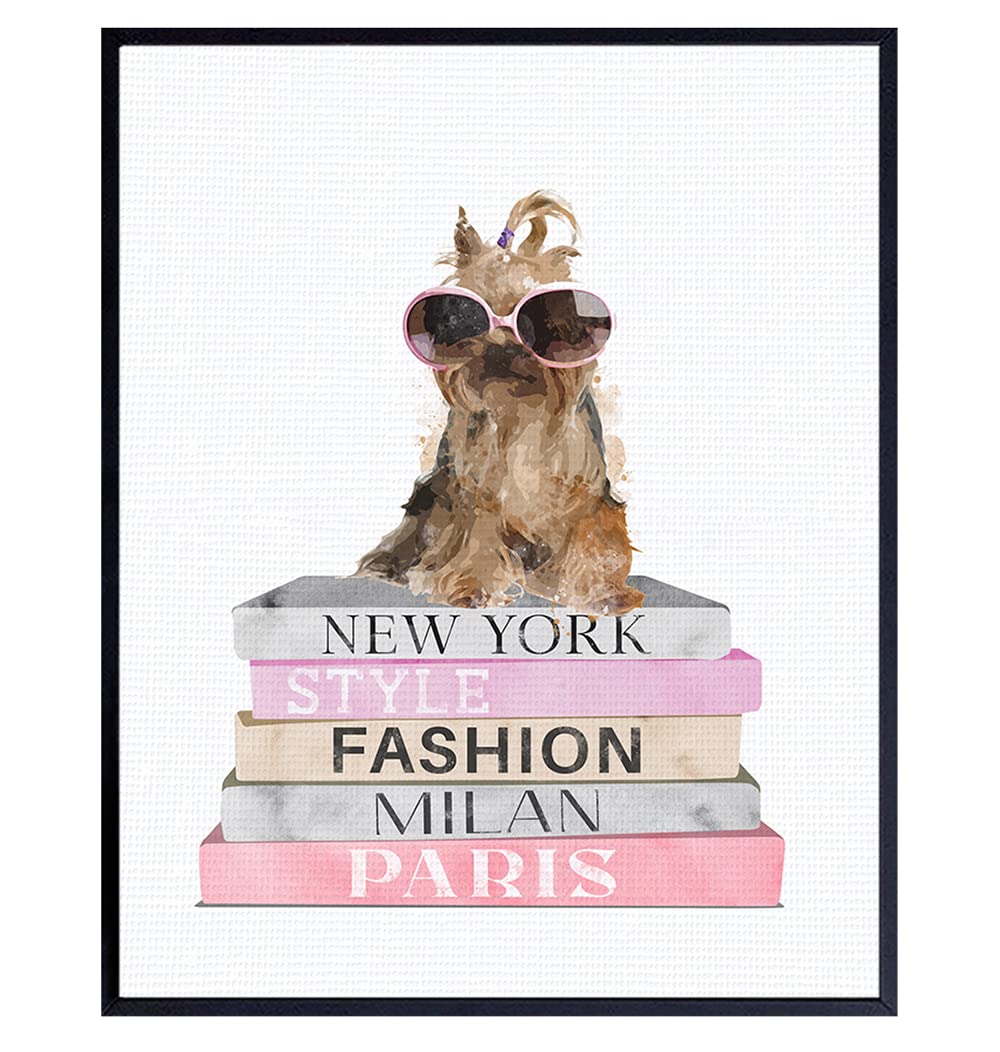 LV Wall Decor - Glam Wall Decor - Fashion Art - Luxury High Fashion Room Art, Home Decoration for Bedroom, Living Room - Yorkie, Yorkshire Terrier, Puppy, Dog Lovers Gifts for Women, Girls