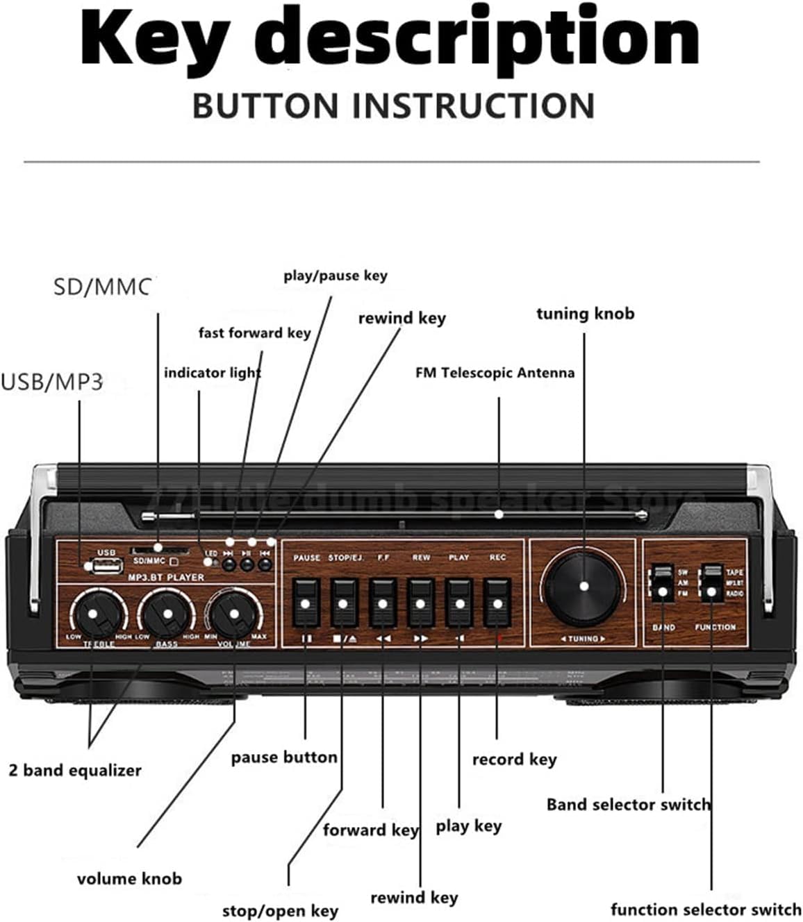 Lettore di Cassette Bluetooth, CD, Boombox, Radio Portatile con Altoparlante Stereo retrò, Riproduzione di Musica Tramite USB/Scheda TF e registratore, Stile Classico Anni '80.