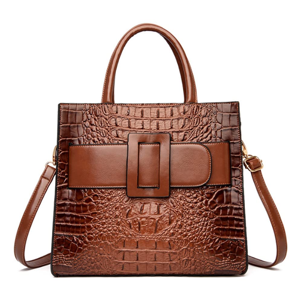 GJGJTER Vintage Top-handle Handbags Purse Satchel for Women PU Crocodile Pattern Tote Commuter Bag Crossbody Shoulder Bag