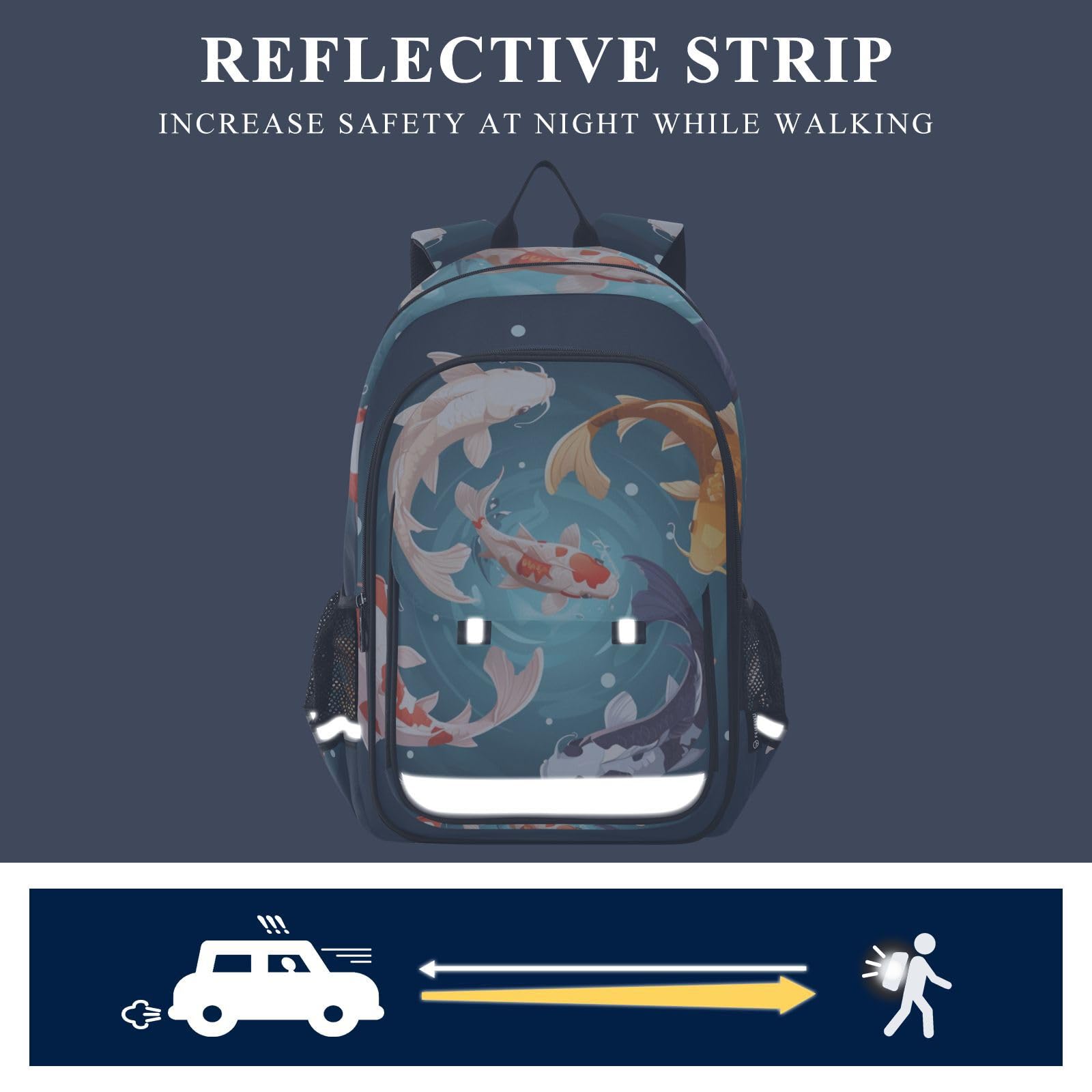 Pesce Koi Colorato Nuoto Acqua Circolare Zaino Scolastico per Studenti,Zainetti per Bambini e Ragazzi,Ideali per La Scuola Viaggi