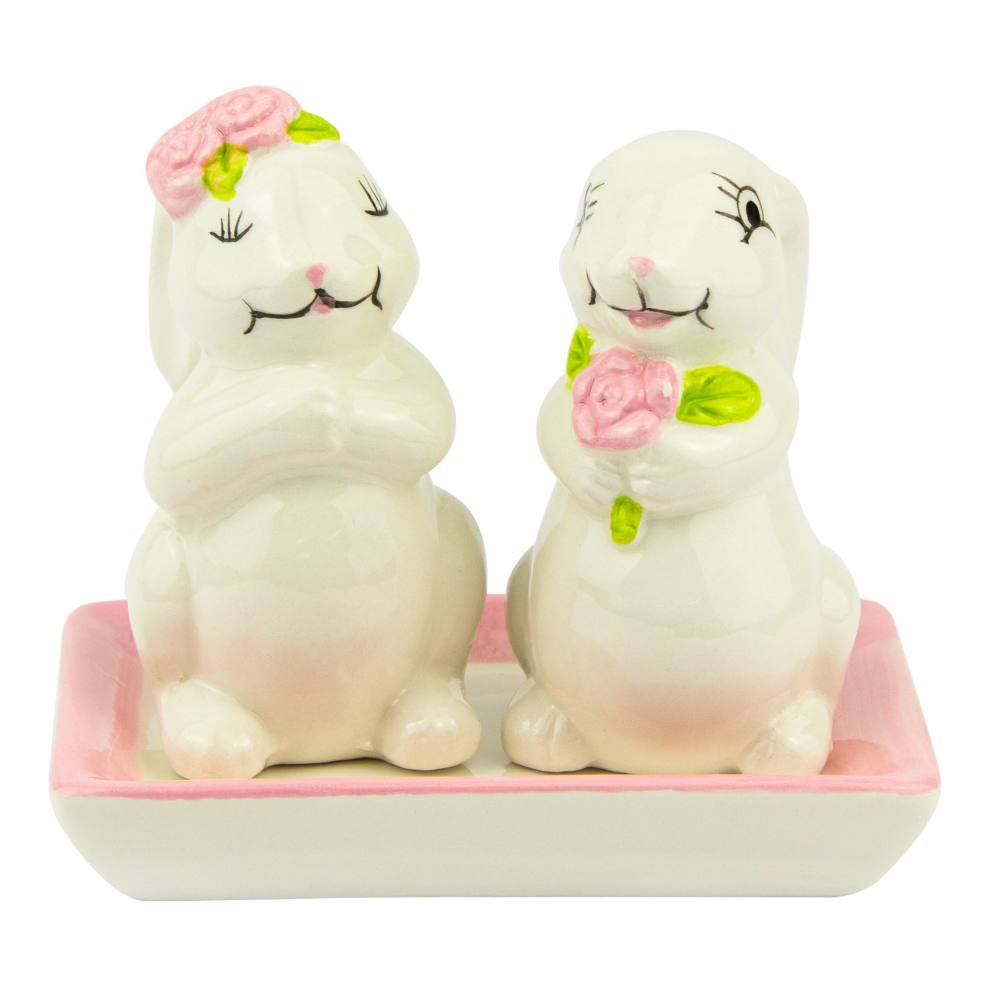 Generic Hoppy Spring Bunny Tabletop Salt and Pepper Shaker Set, White, Pink