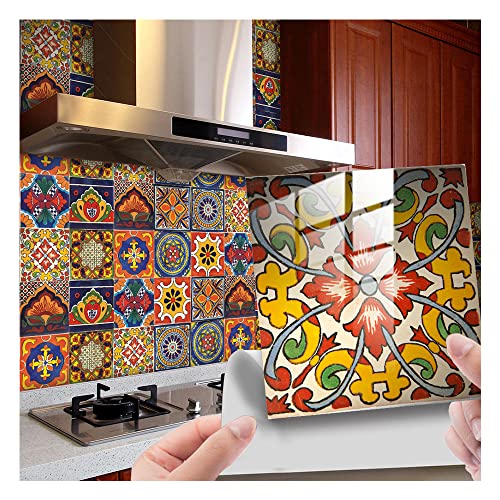 20 Pcs 6'×6' Tile Stickers Peel and Stick, Self Adhesive Waterproof Removable Mandala Style Tiles Backsplash for Kitchen Bathroom Furniture Staircase DIY Home Decor (6'×6', TS295)