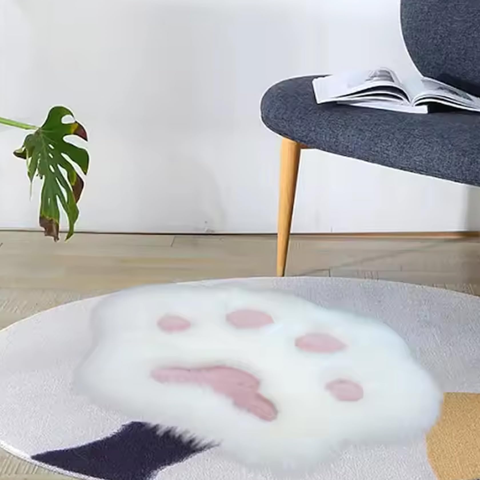 Jorzer Tappeto a pelo lungo bianco con zampa di gatto, 61 x 61 cm, antiscivolo, delicato sulla pelle, traspirante, in poliestere, decorazione per camera da letto, soggiorno