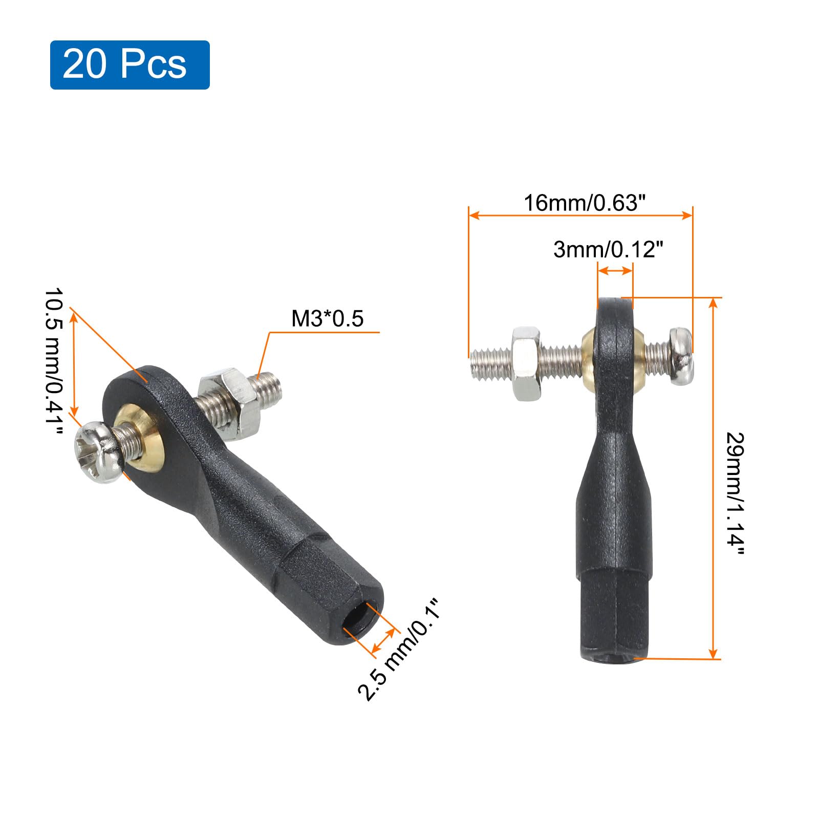 uxcell M3xL29mm Ball Rods End Head Ball Joint Buckle Steering Connecting Pushrod Tie for RC Model with Screw and Nut 20Pcs