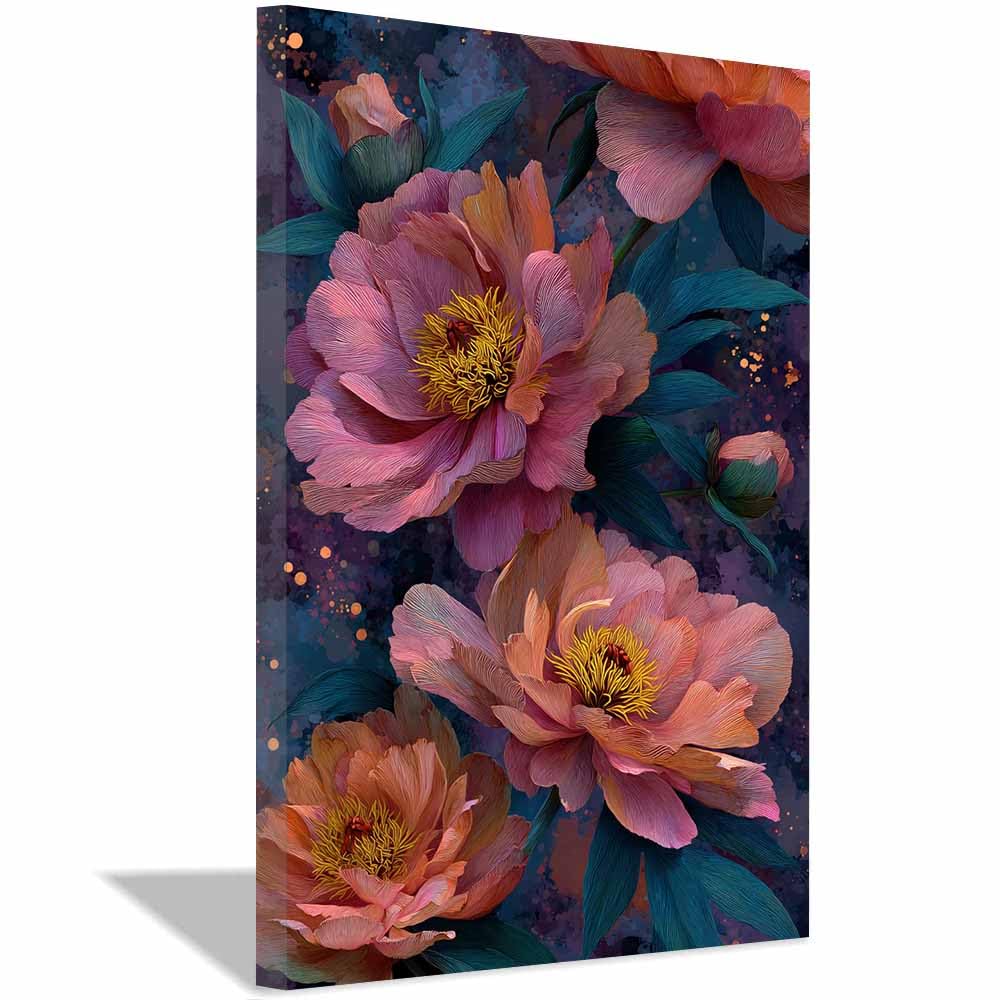 Xeniou Multicolor Flowers Canvas Peony Floral Print Canvas Wall Art, For Bedroom Office Home Decorations(Multicolor)-70X100cm Framed