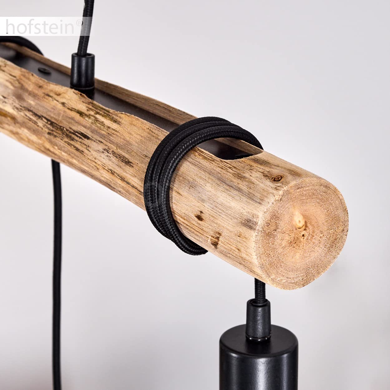 HOFSTEIN Pendelleuchte Toledo, moderne Hängeleuchte aus Metall/Holz in Schwarz/Natur, Pendellampe höhenverstellbar, skandinavischen Design, Echtholz-Balken, 3-flammig E27, Esszimmer, Wohnzimmer, Küche