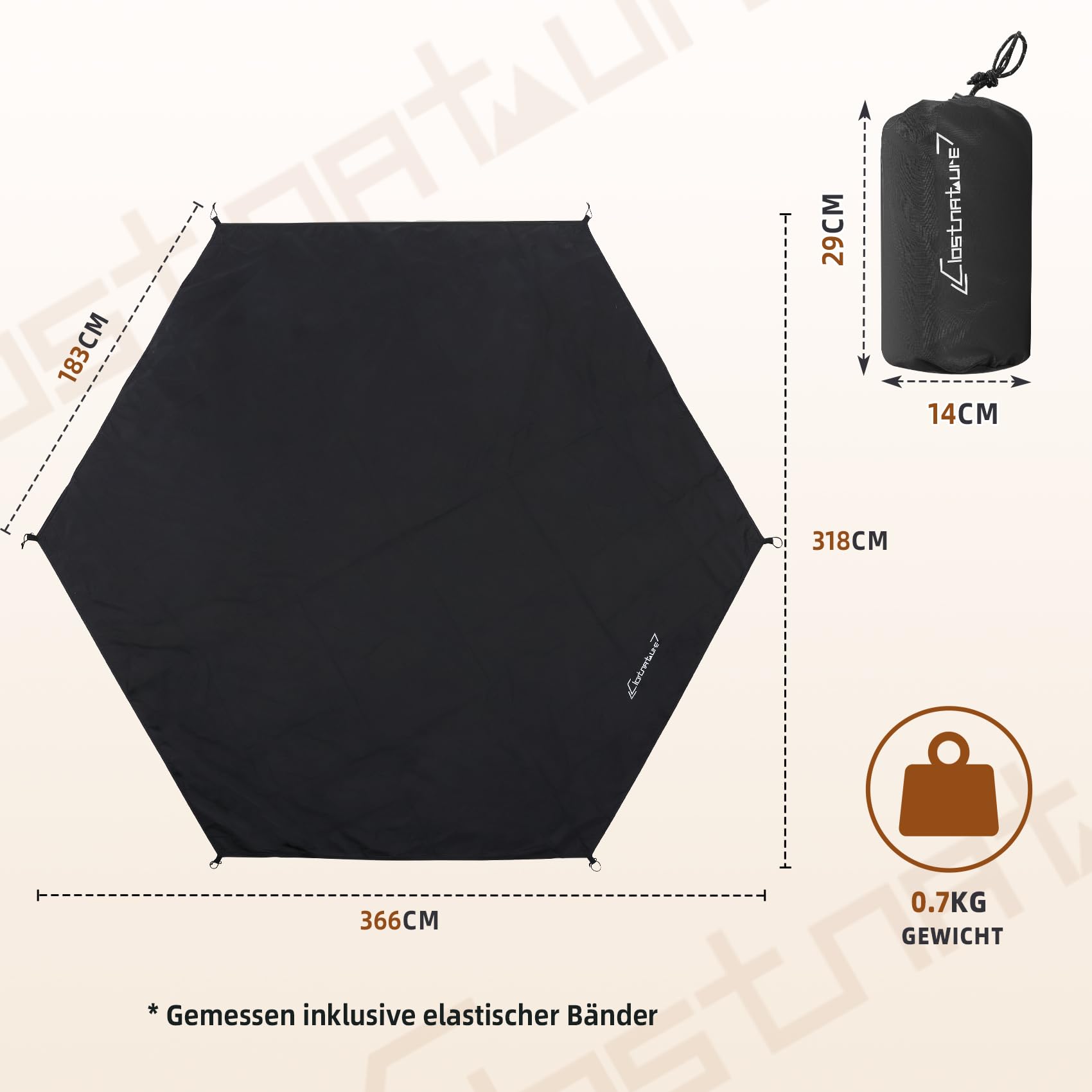 Clostnature Hexagonale Zeltunterlage Wasserdicht - 366 x 318 CM Camping Bodenplane für Zelte, Robuste Zelt Unterlage für Pavillon & Bubble Zelt, Leichte Outdoor Plane für Hiking, Backpacking, Trekking