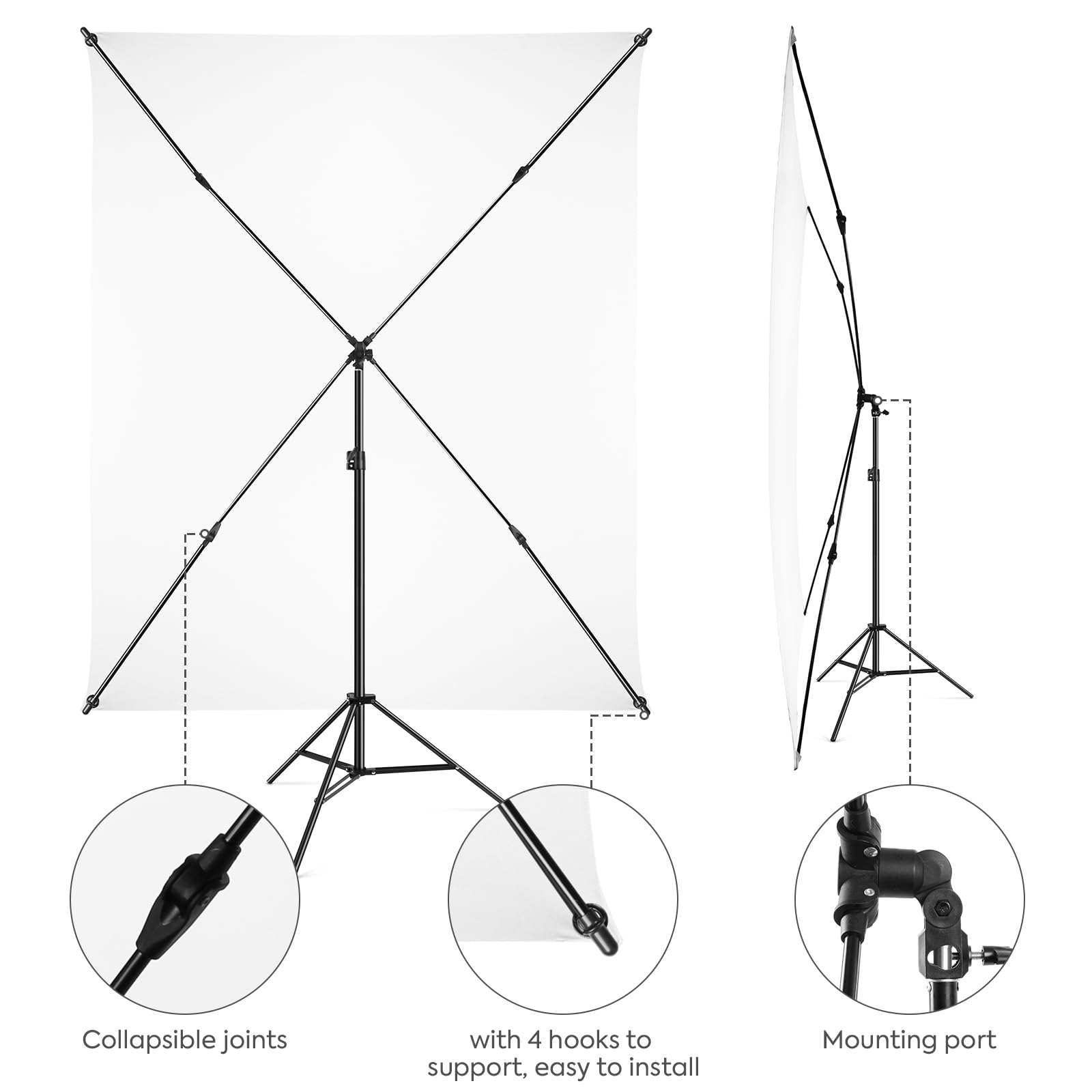 2x1.5m/ 6.5x4.9ft Green Screen Backdrop Photography Background With Adjustable Tripod Cross-Shaped Stand For Streaming Gaming Studio Photography - View #7