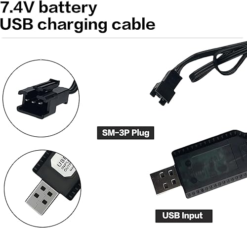 Miniatura 3 de Cable de carga USB de 7.4 V con enchufe SM-3PIN compatible con RC Car RC Tank RC Boat y otros juguetes de control remoto para universal 7.4V 2S Lipo