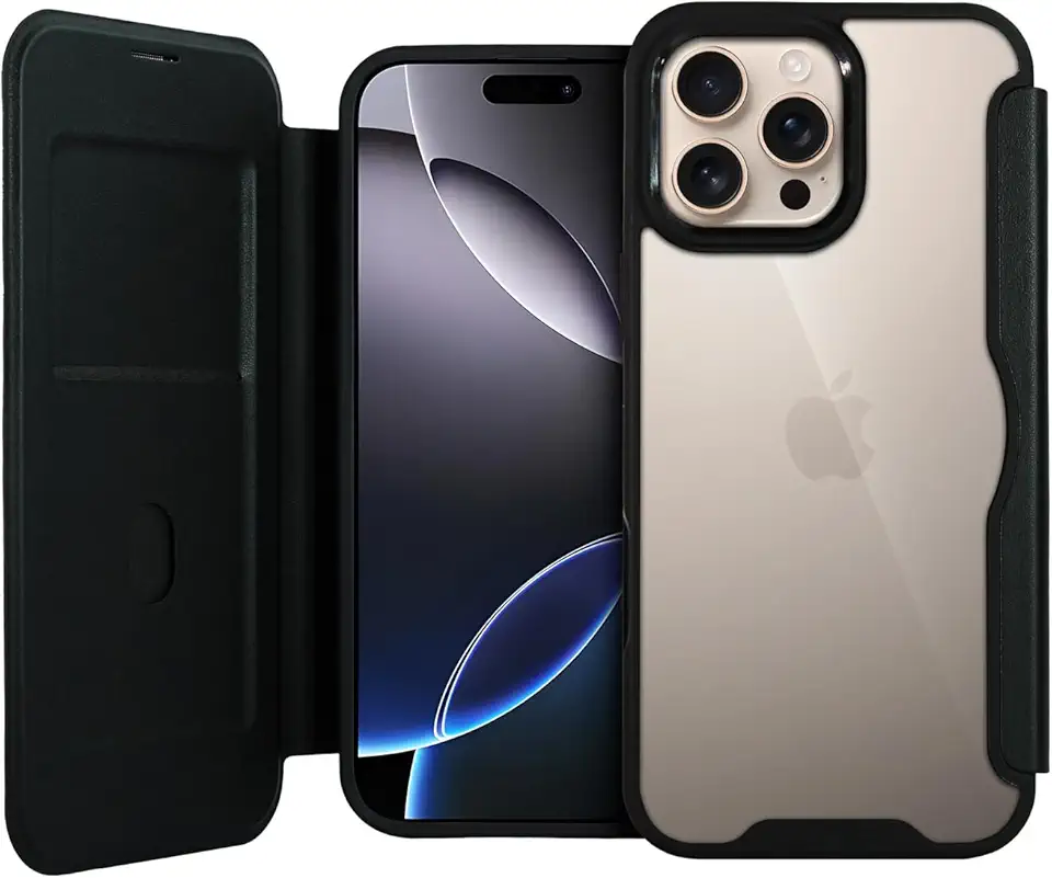 Gshield Capa Case Capinha Carteira Dual com Slot para Cartão, Proteção RFID e Fecho Magnético, Frente e Verso (Preta, iPhone 16 Pro)