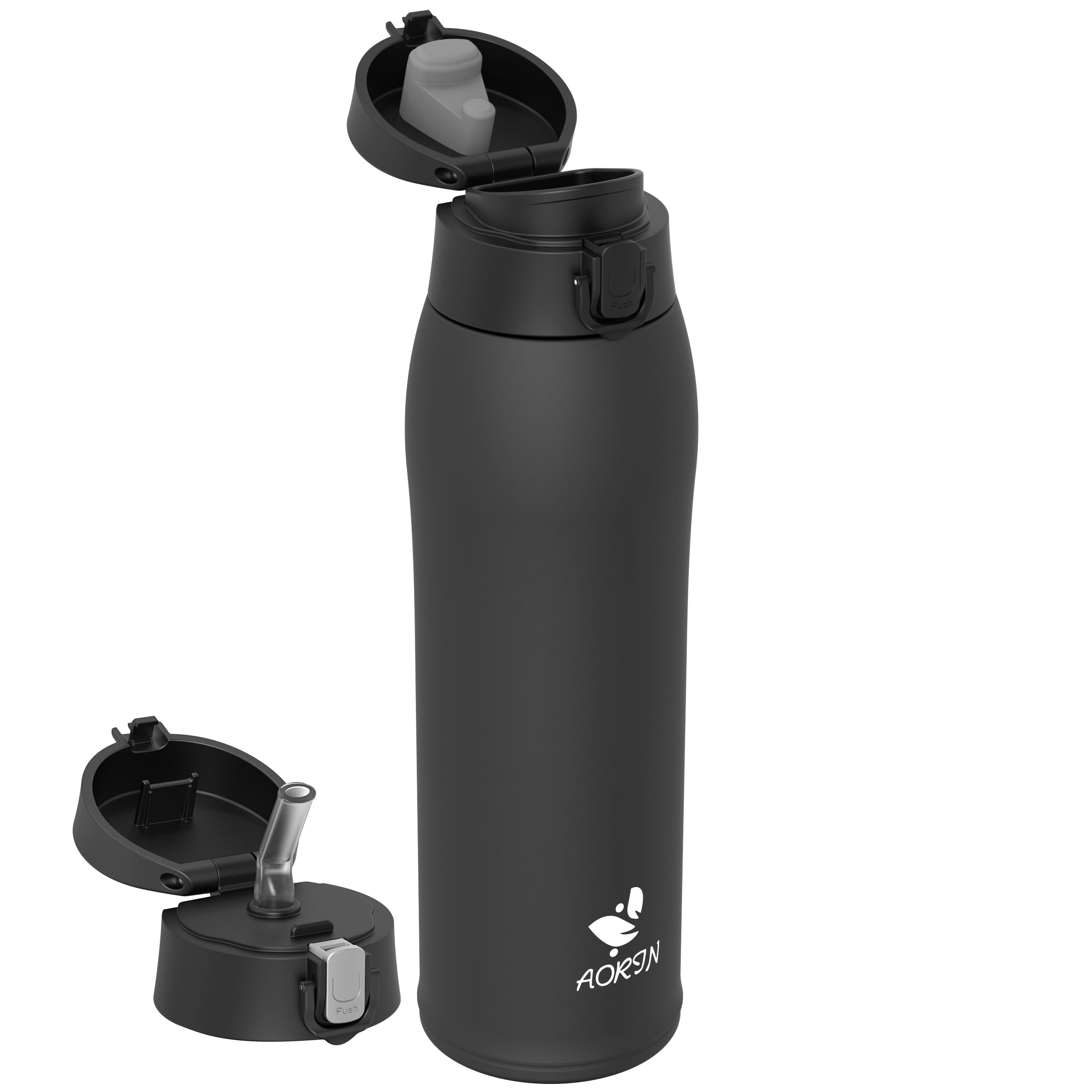 AORIN Drinking Bottle Stainless Steel 18/8, 950 ml, Leak-Proof Thermos Flask, Double-Walled with 2 Lids, BPA-Free Sports Bottle, Drinking Bottles for Sports, School, Outdoor