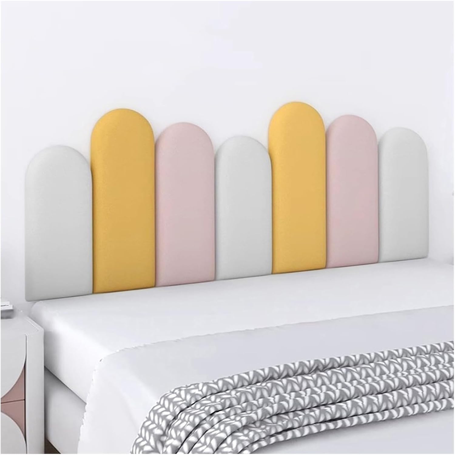 Upholstered Headboard Self-Adhesive Headboard Kids Anti-Collision 3D Wall Stickers for Bed Background Wall Decoration(Size:80X55cm)