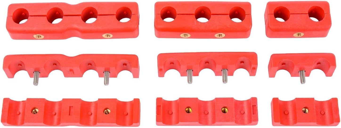 Spark Plug Wire Separators | Red | Fits 8mm - 8.5mm Wires | Includes (2) 2-Wire Separators, (2) 3-Wire Separators, (2) 4-Wire Separators, Stainless Hardware, & Hex Key