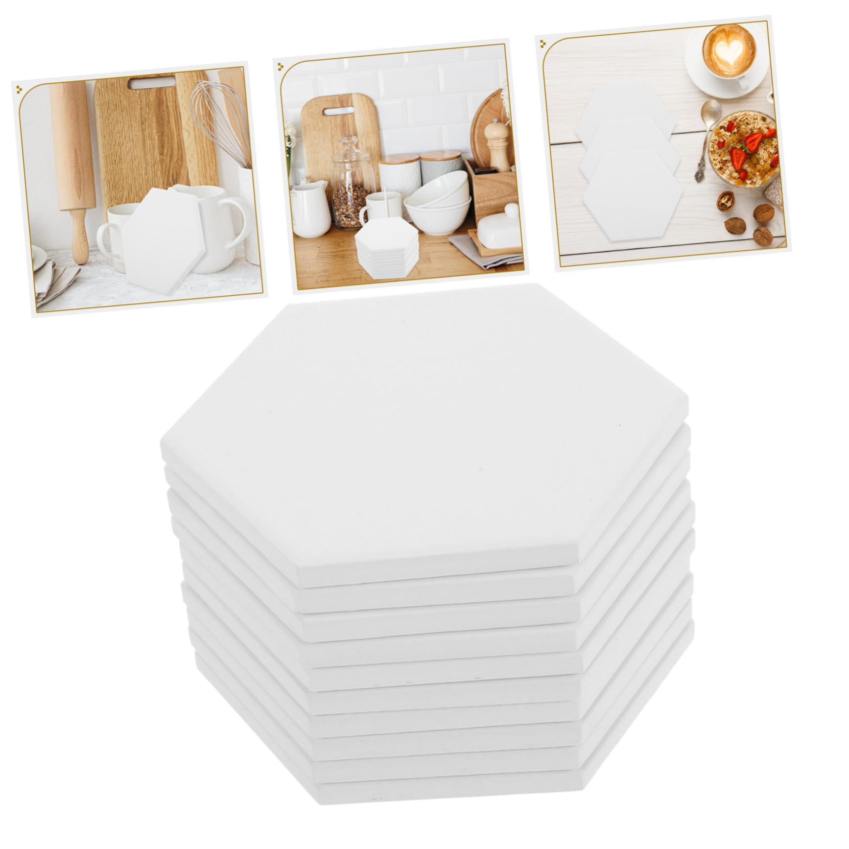 Posavasos de Cerámica para Sublimación Juego de 10 Hexagonales Blancos Mate | Antideslizantes y Resistentes al Calor, Absorbentes para Cocina y Comedor, Formato 10 Piezas, Estilo Rústico