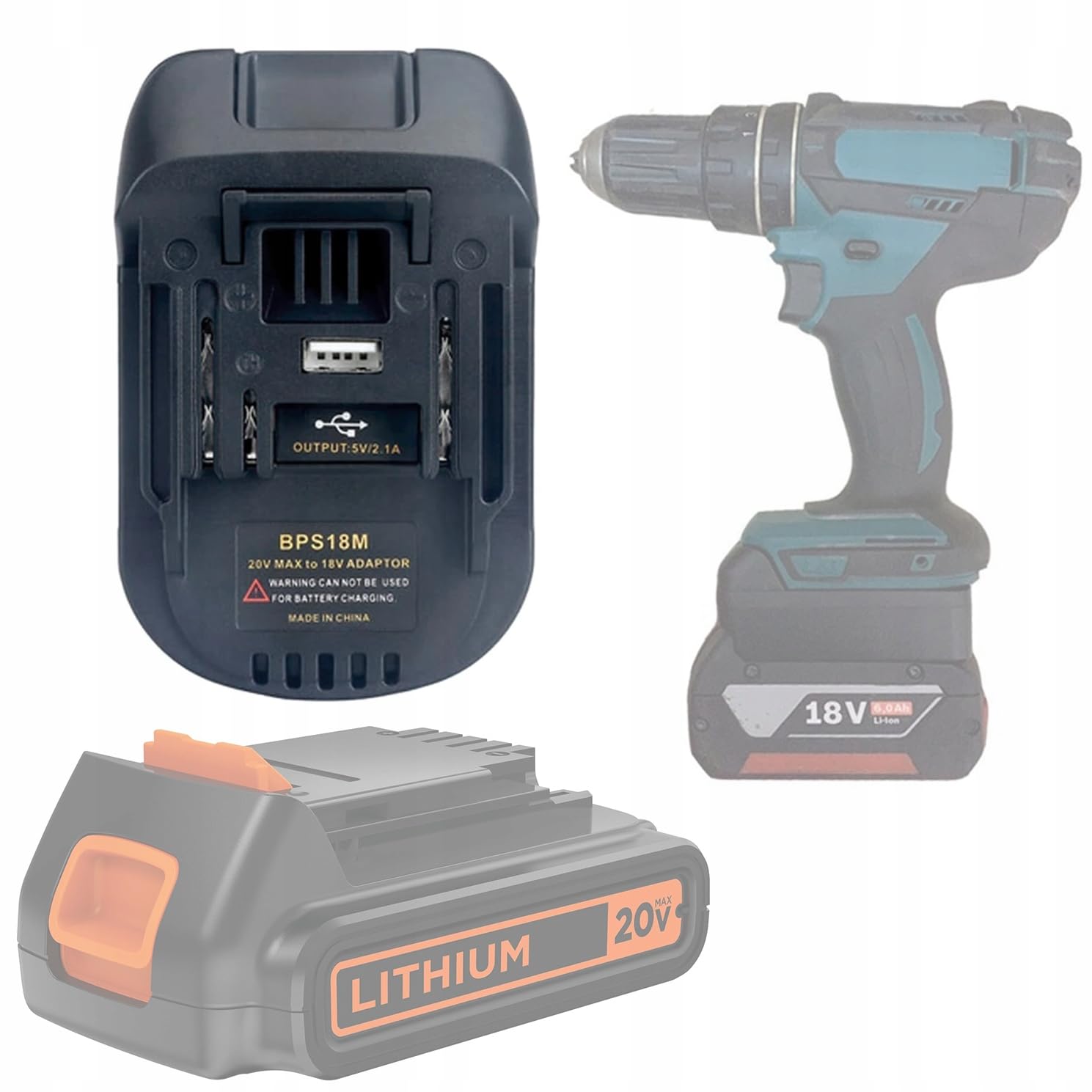 Rosfix Adattatore Batteria BPS18M – Per Black+Decker, Stanley, Porter Cable 18V su Utensili Makita 18V LXT | Compatibile con LBXR20, FMC680L, PCC680L | Accessorio Elettroutensili