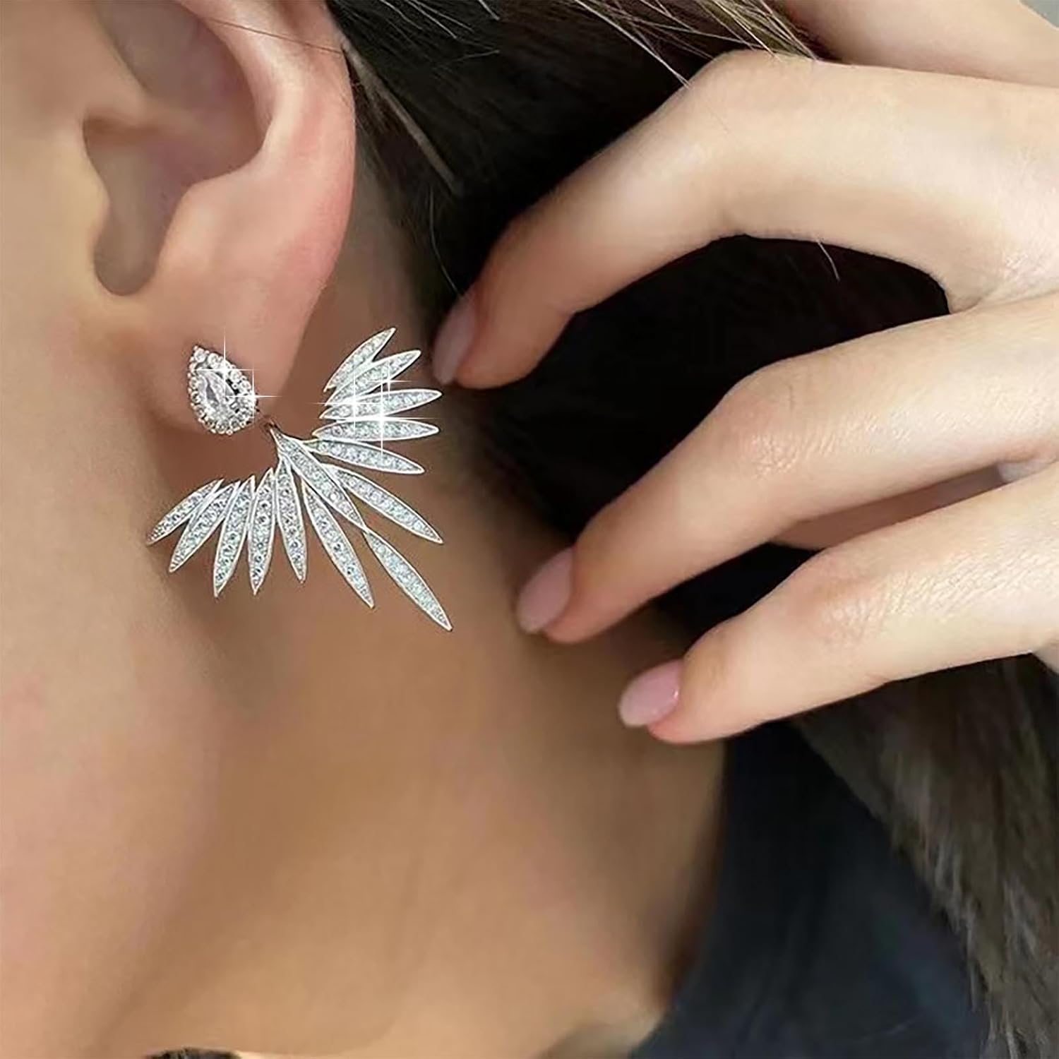 Boho Crystal Wing Earrings Gold Cz Teardrop Stud Earrings Crystal Ear Jacket Earrings Cz Wing Jacket Earrings Rhinestone Angel Wing Earrings Jewelry for Women