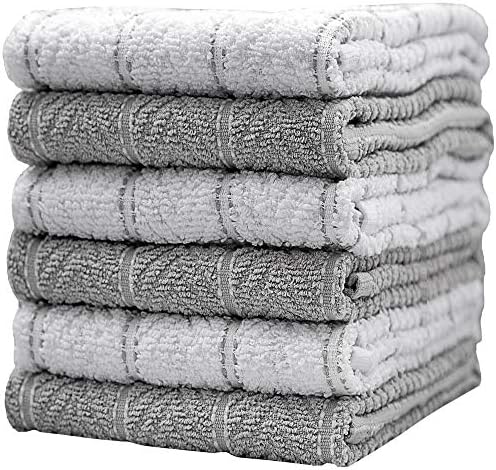 Pleasant Home Kitchen Towels (16.5”x 26”, 6 Pack) – Large Cotton Kitchen Hand Towels – Window Pane Design – 369 GSM Highly Absorbent Tea Towels Set – Grey