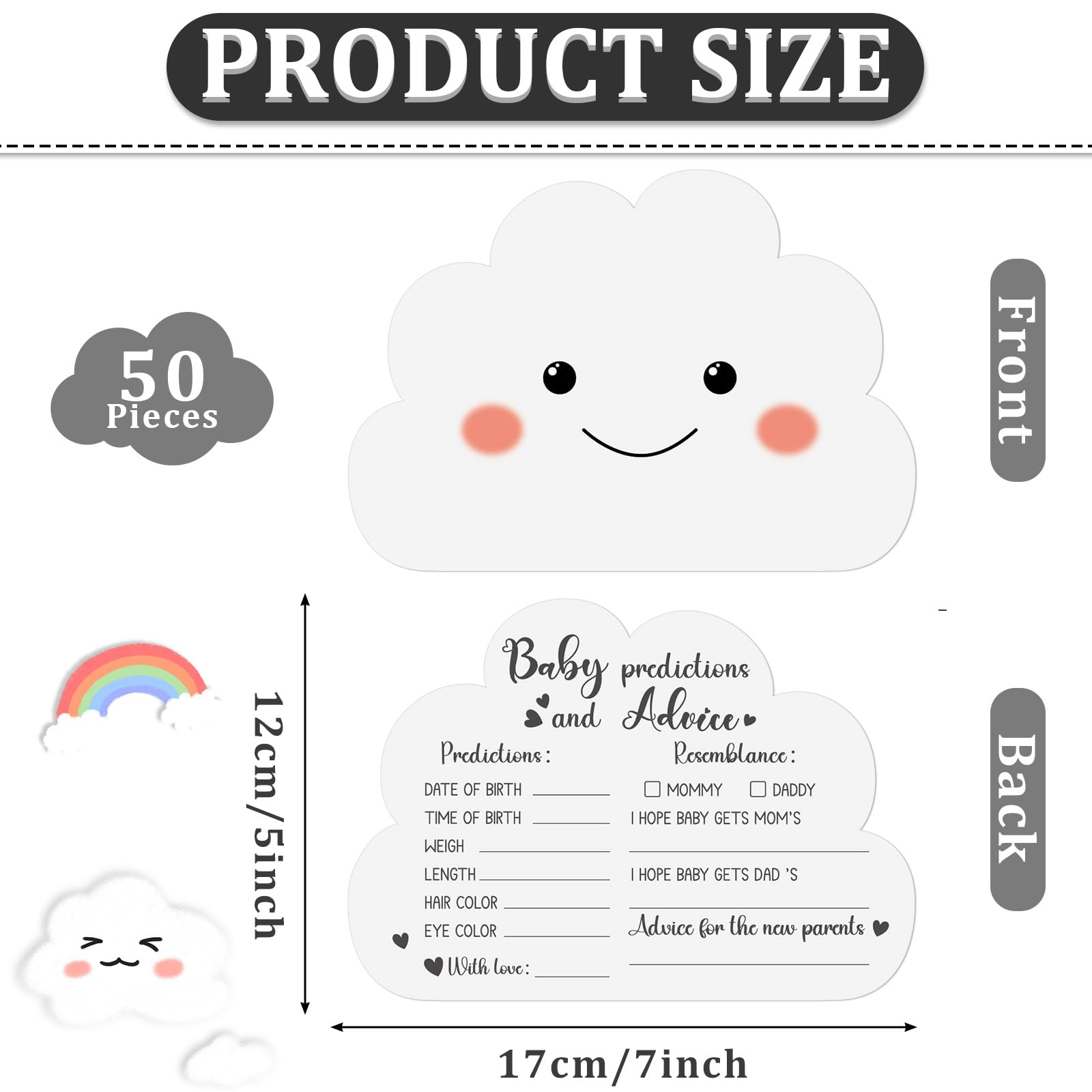 Cloud Baby Shower Prediction & Advice Cards - 50 Pack, 5x7 Inches, Cardboard For New Parent Wishes & Activities - View #7