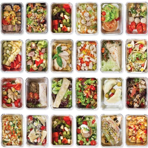 55 Pack - Disposable Takeout Pans With Clear Lids | Aluminum Foil Food Containers | Freezer Containers To Go | Leftovers Food Storage Containers Spill Resistance | 2Lb Capacity 8.5"X6"X1.5" Drip Pan #TOP7